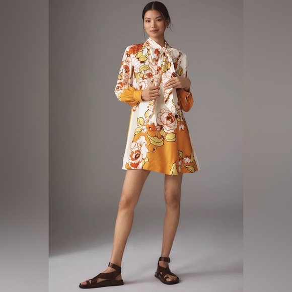The Caroline Tie-Neck Mini Dress by Maeve - Picture 1 of 5